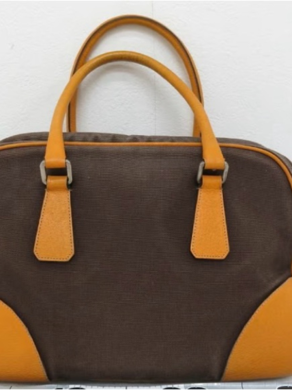 Prada Brown Canvas Satchel with yellow Leather Trim - Picture 2 of 7